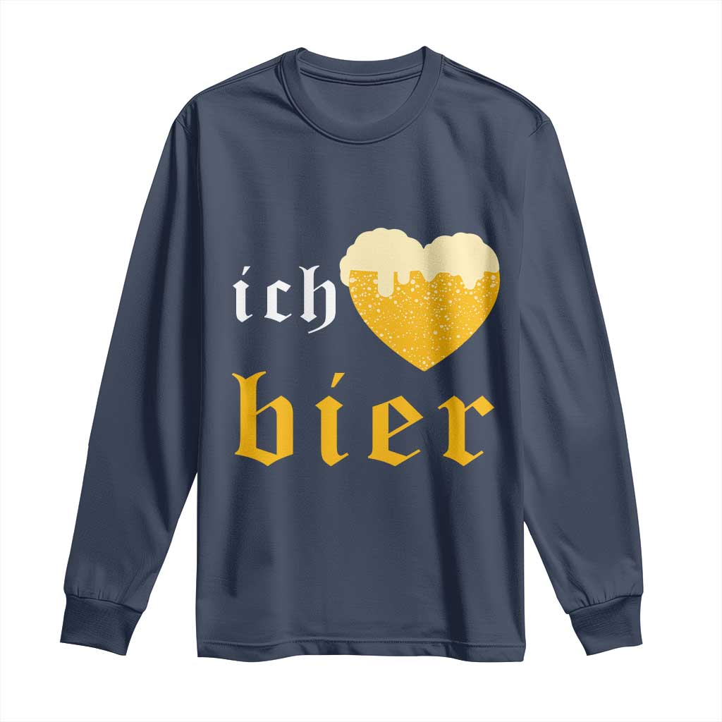 Funny Oktoberfest Long Sleeve Shirt Ich Liebe Bier Heart German Beer Foam - Wonder Print Shop