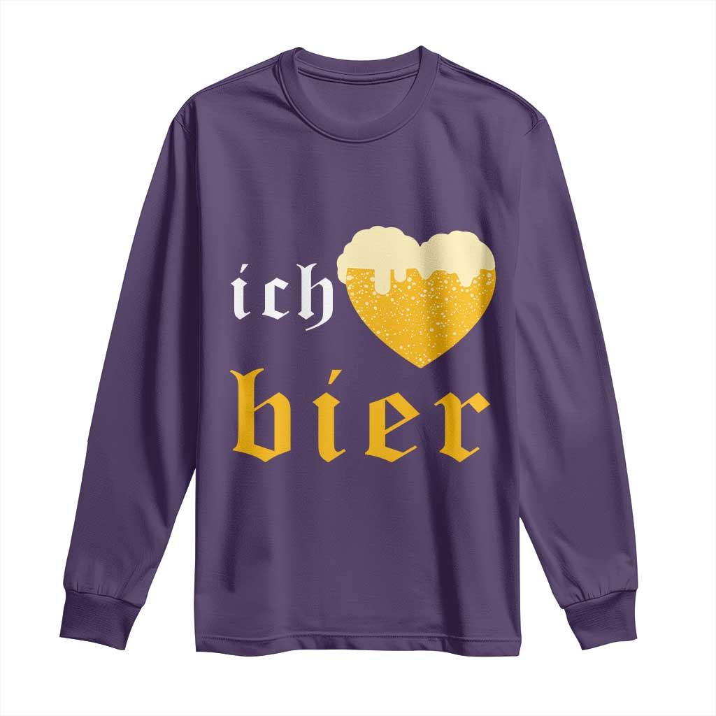 Funny Oktoberfest Long Sleeve Shirt Ich Liebe Bier Heart German Beer Foam - Wonder Print Shop