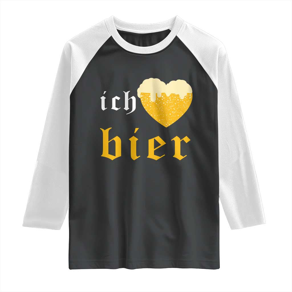 Funny Oktoberfest Raglan Shirt Ich Liebe Bier Heart German Beer Foam - Wonder Print Shop