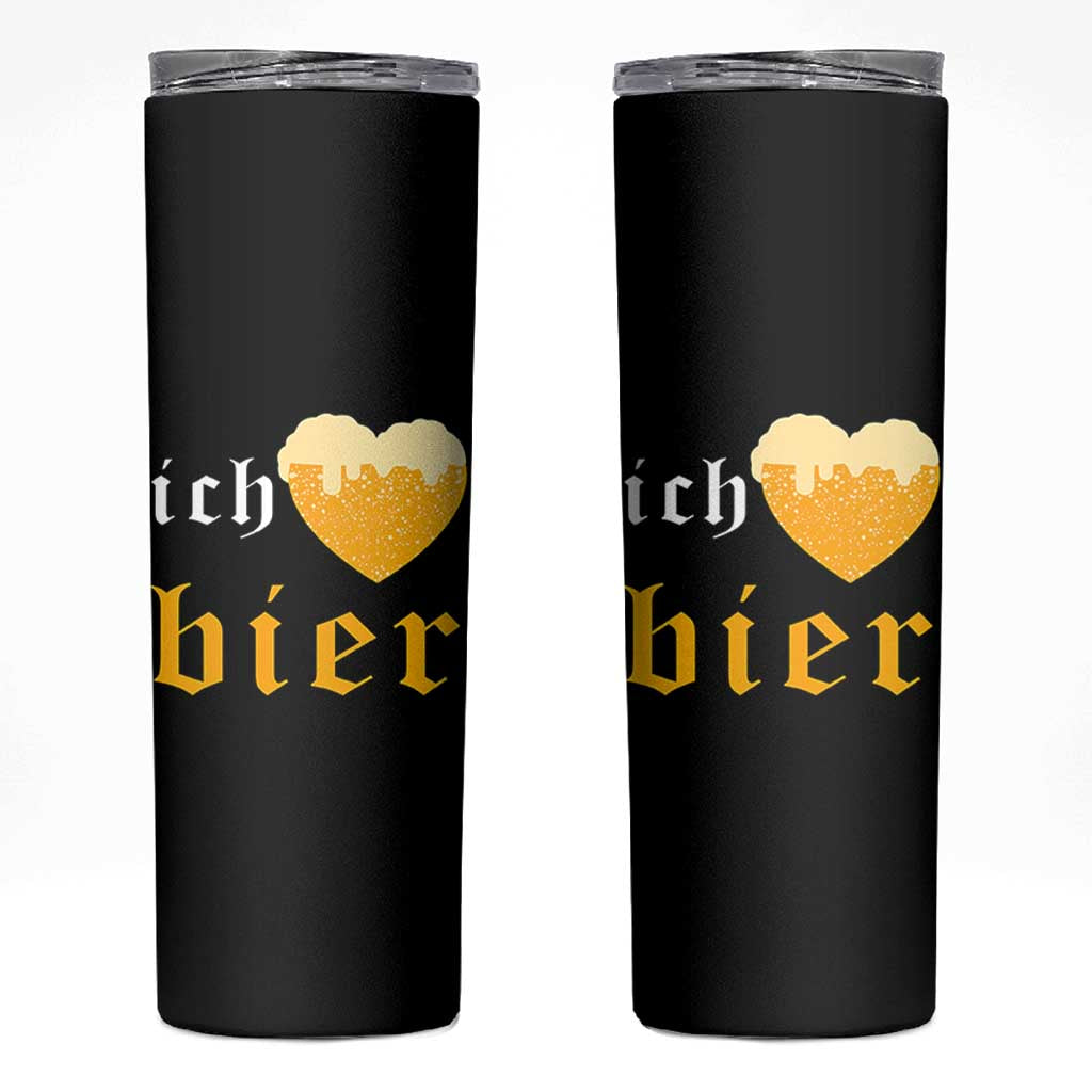 Funny Oktoberfest Skinny Tumbler Ich Liebe Bier Heart German Beer Foam - Wonder Print Shop