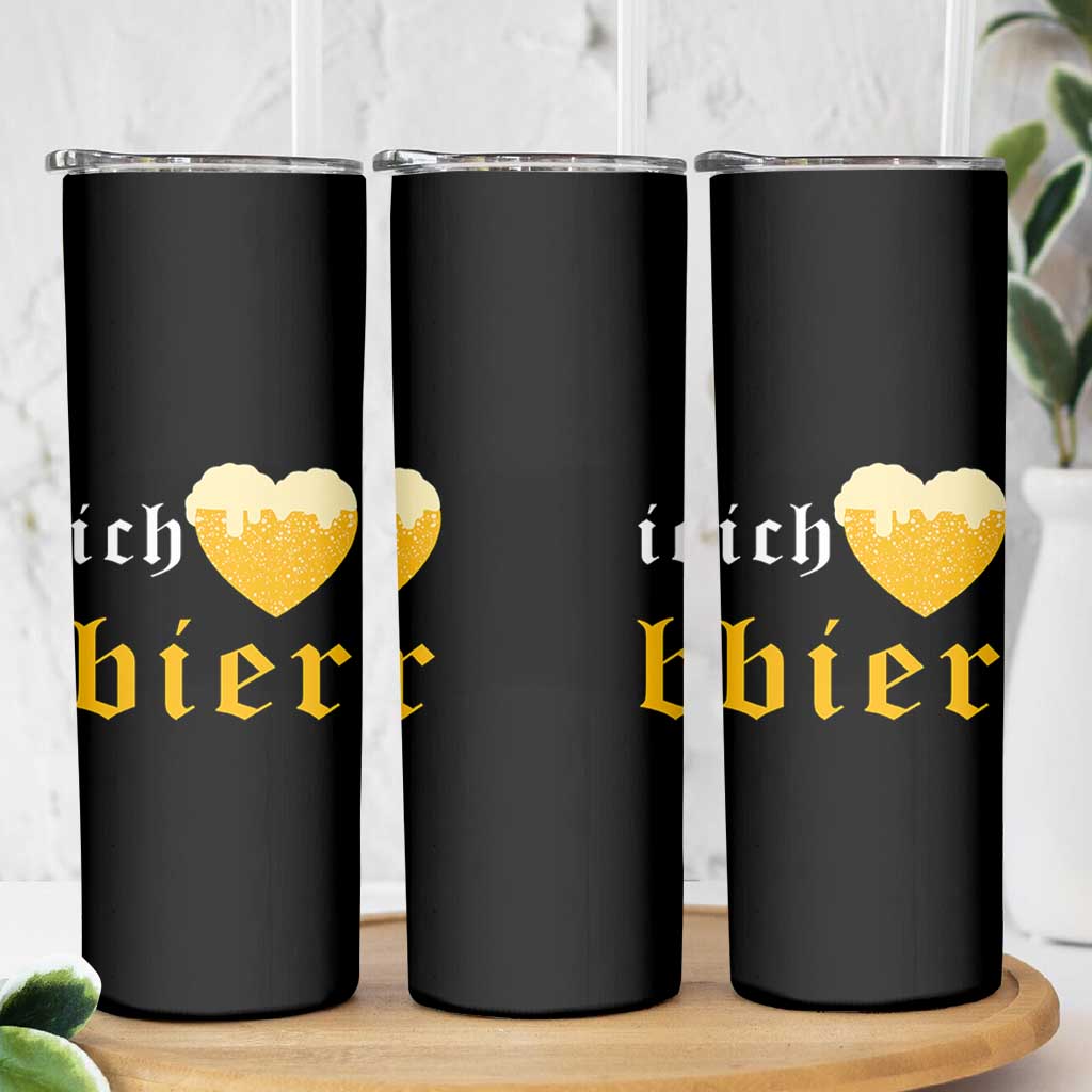 Funny Oktoberfest Skinny Tumbler Ich Liebe Bier Heart German Beer Foam - Wonder Print Shop