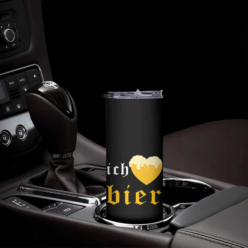 Funny Oktoberfest Skinny Tumbler Ich Liebe Bier Heart German Beer Foam - Wonder Print Shop