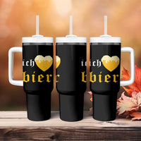 Funny Oktoberfest Tumbler With Handle Ich Liebe Bier Heart German Beer Foam - Wonder Print Shop