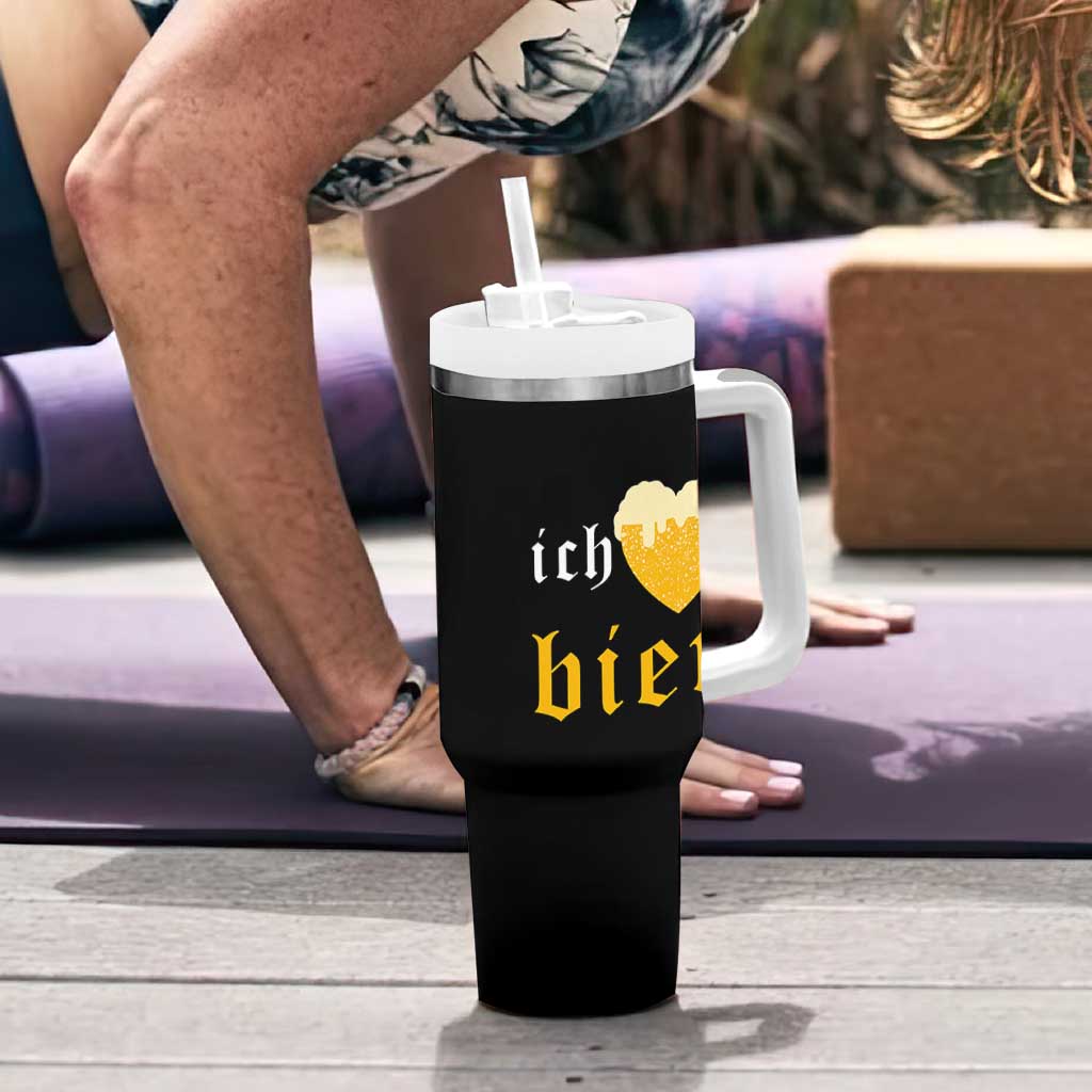 Funny Oktoberfest Tumbler With Handle Ich Liebe Bier Heart German Beer Foam - Wonder Print Shop
