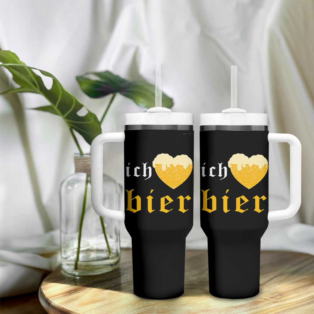 Funny Oktoberfest Tumbler With Handle Ich Liebe Bier Heart German Beer Foam - Wonder Print Shop