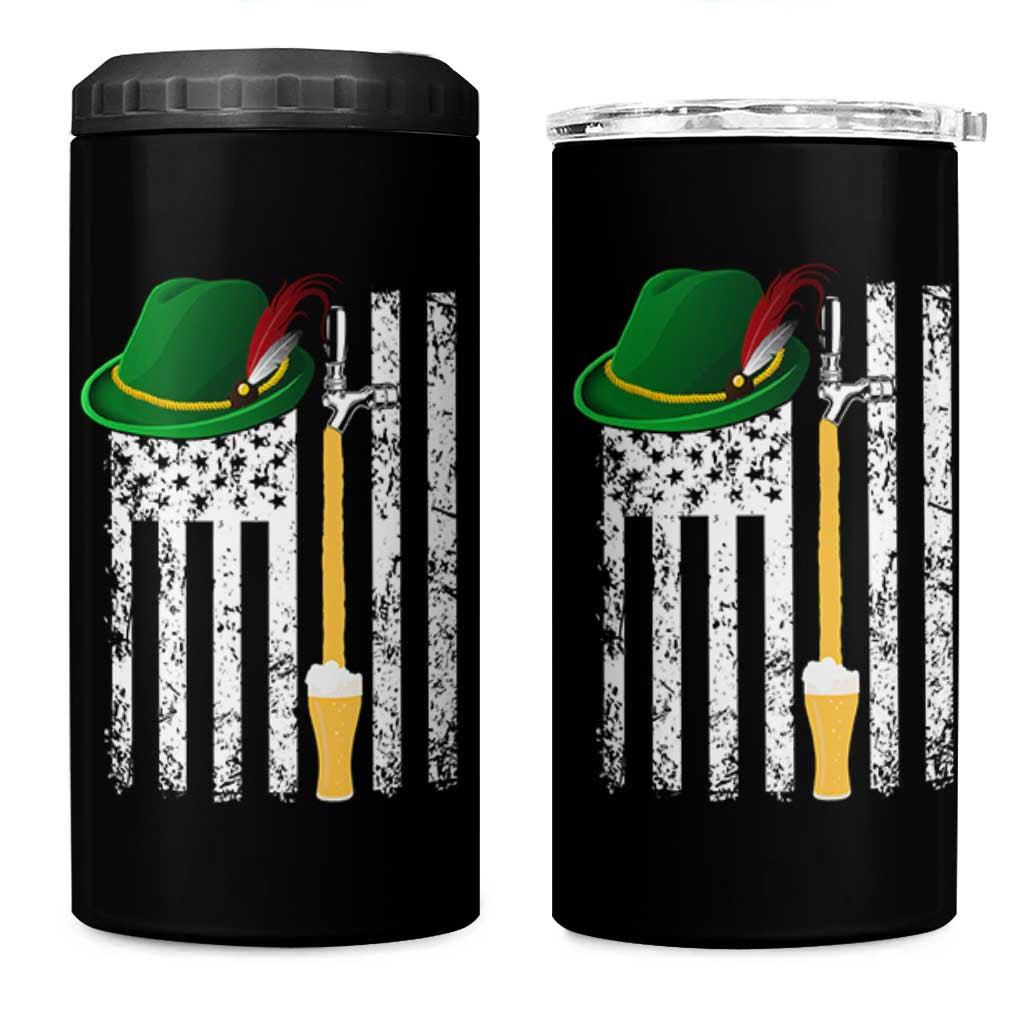 Funny German Beer 4 in 1 Can Cooler Tumbler Oktoberfest Vintage American Flag Alpine hat - Wonder Print Shop