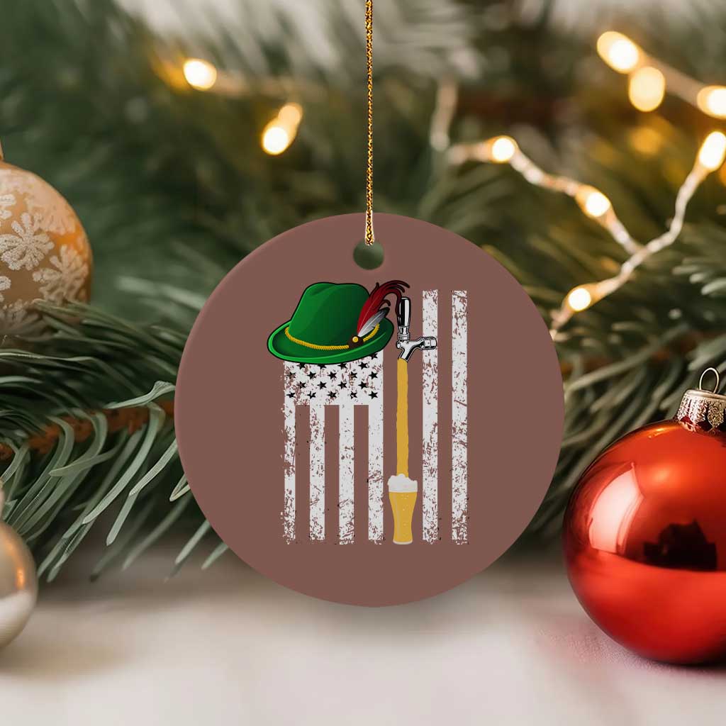 Funny German Beer Ceramic Ornament Oktoberfest Vintage American Flag Alpine hat - Wonder Print Shop