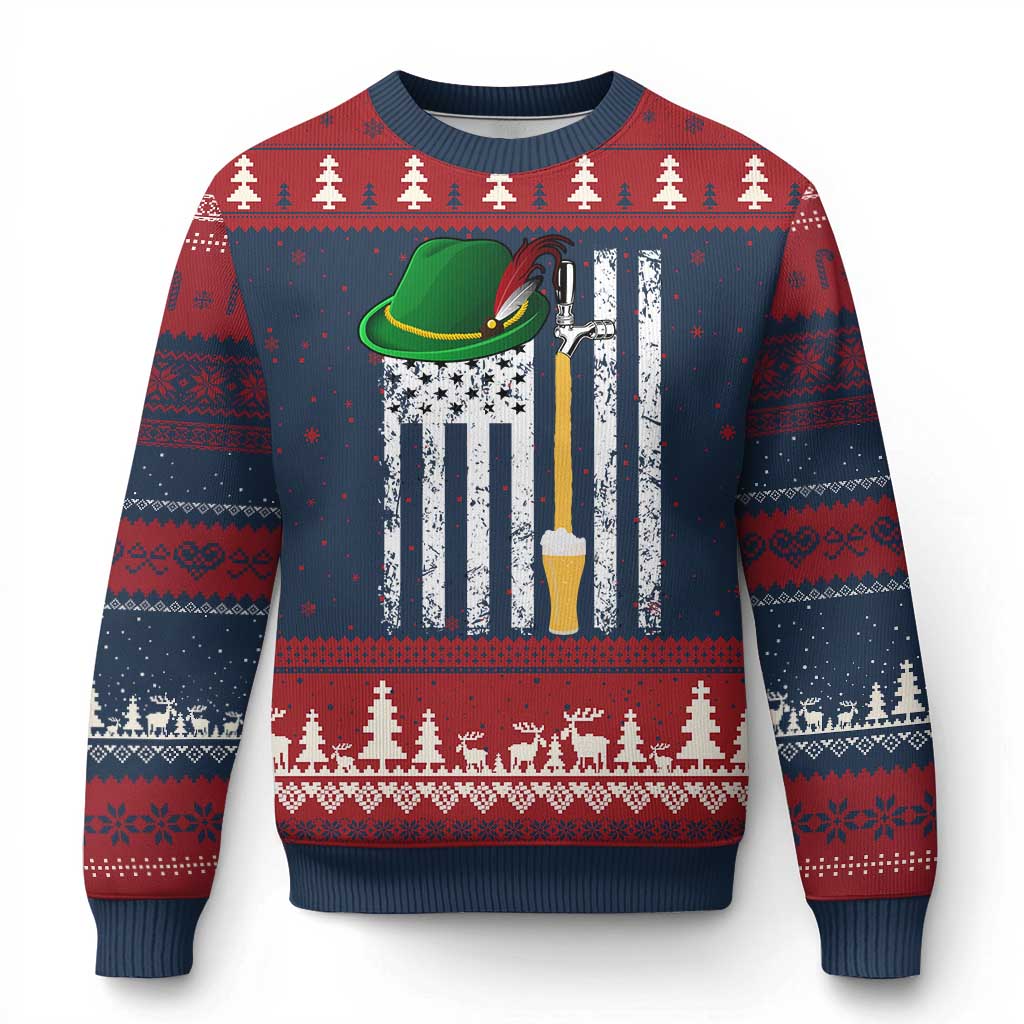 Funny German Beer Ugly Christmas Sweater Oktoberfest Vintage American Flag Alpine hat - Wonder Print Shop