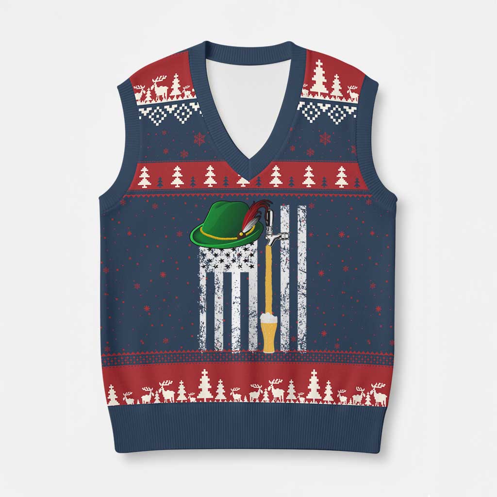Funny German Beer V-Neck Knit Sweater Vest Oktoberfest Vintage American Flag Alpine hat - Wonder Print Shop