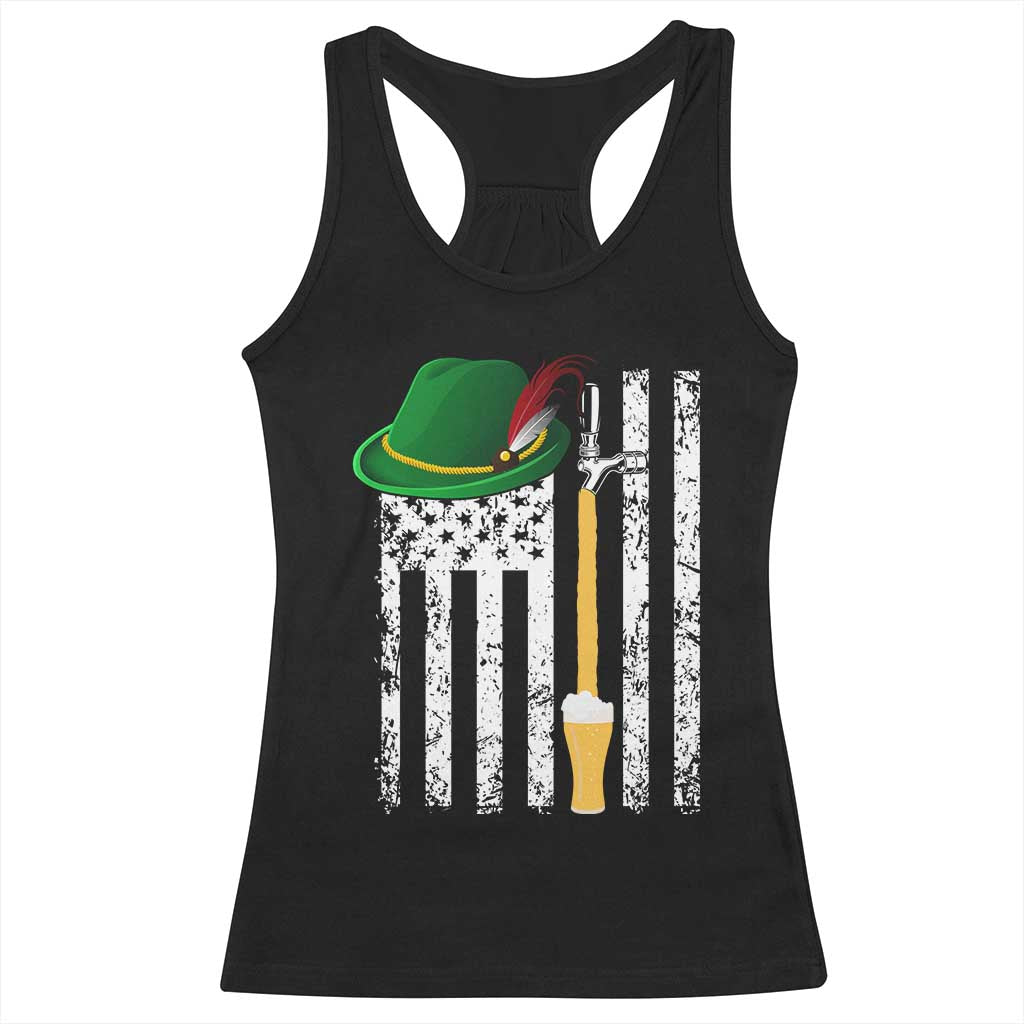 Funny German Beer Racerback Tank Top Oktoberfest Vintage American Flag Alpine hat - Wonder Print Shop