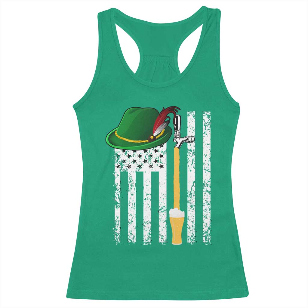 Funny German Beer Racerback Tank Top Oktoberfest Vintage American Flag Alpine hat - Wonder Print Shop