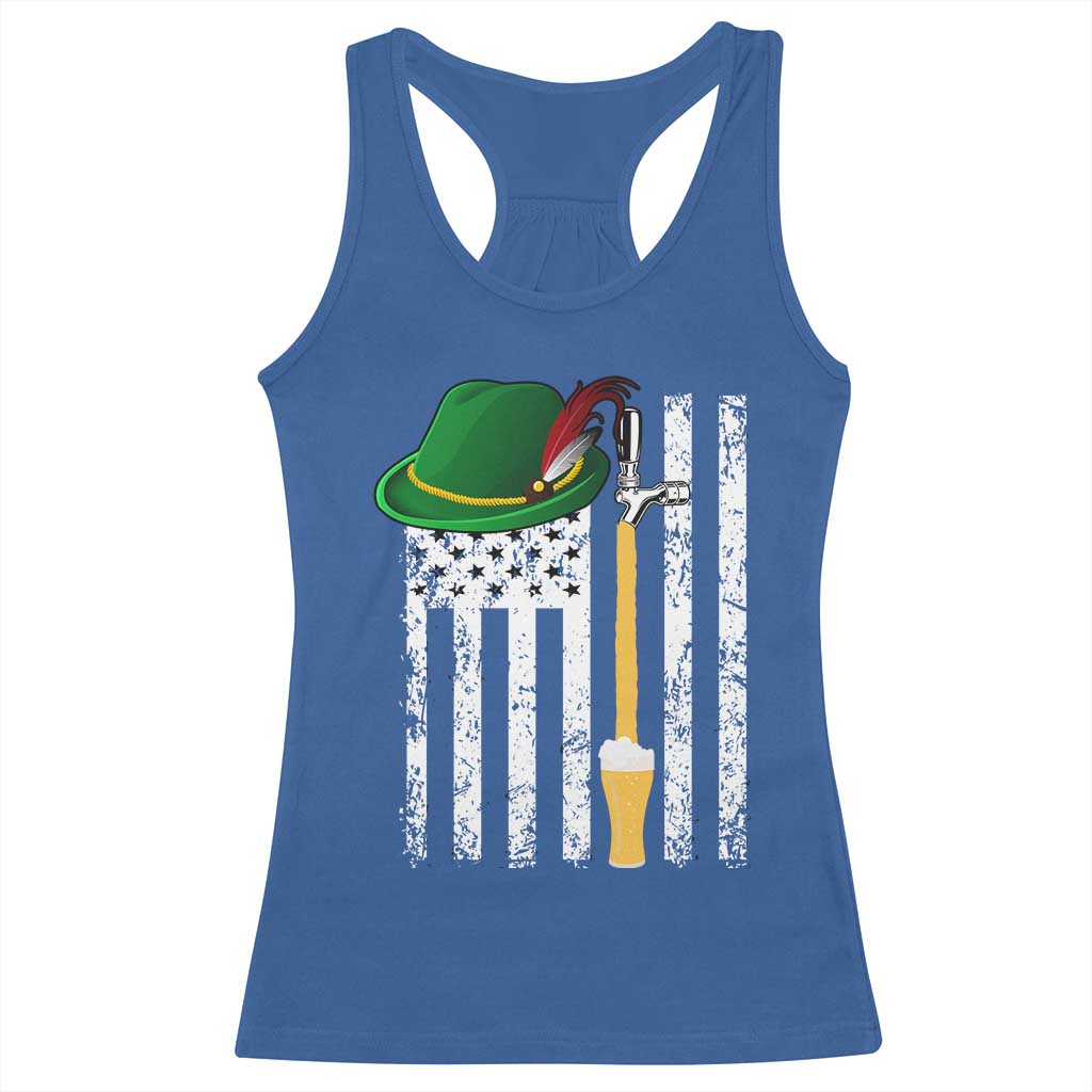 Funny German Beer Racerback Tank Top Oktoberfest Vintage American Flag Alpine hat - Wonder Print Shop