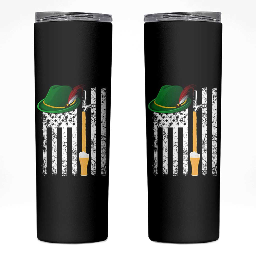Funny German Beer Skinny Tumbler Oktoberfest Vintage American Flag Alpine hat - Wonder Print Shop