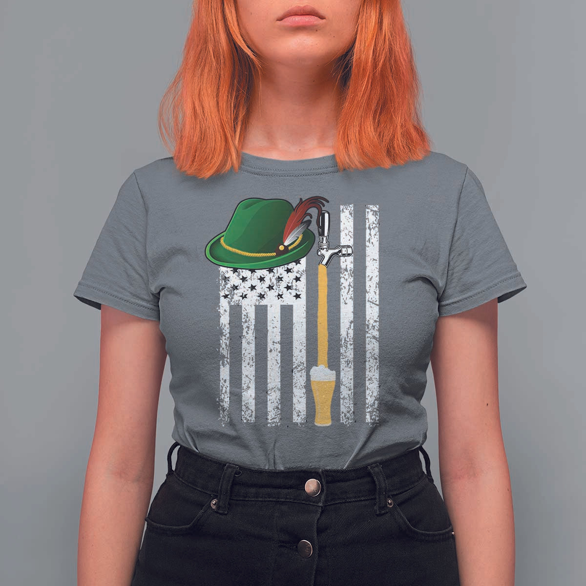 Funny German Beer T Shirt For Women Oktoberfest Vintage American Flag Alpine hat - Wonder Print Shop