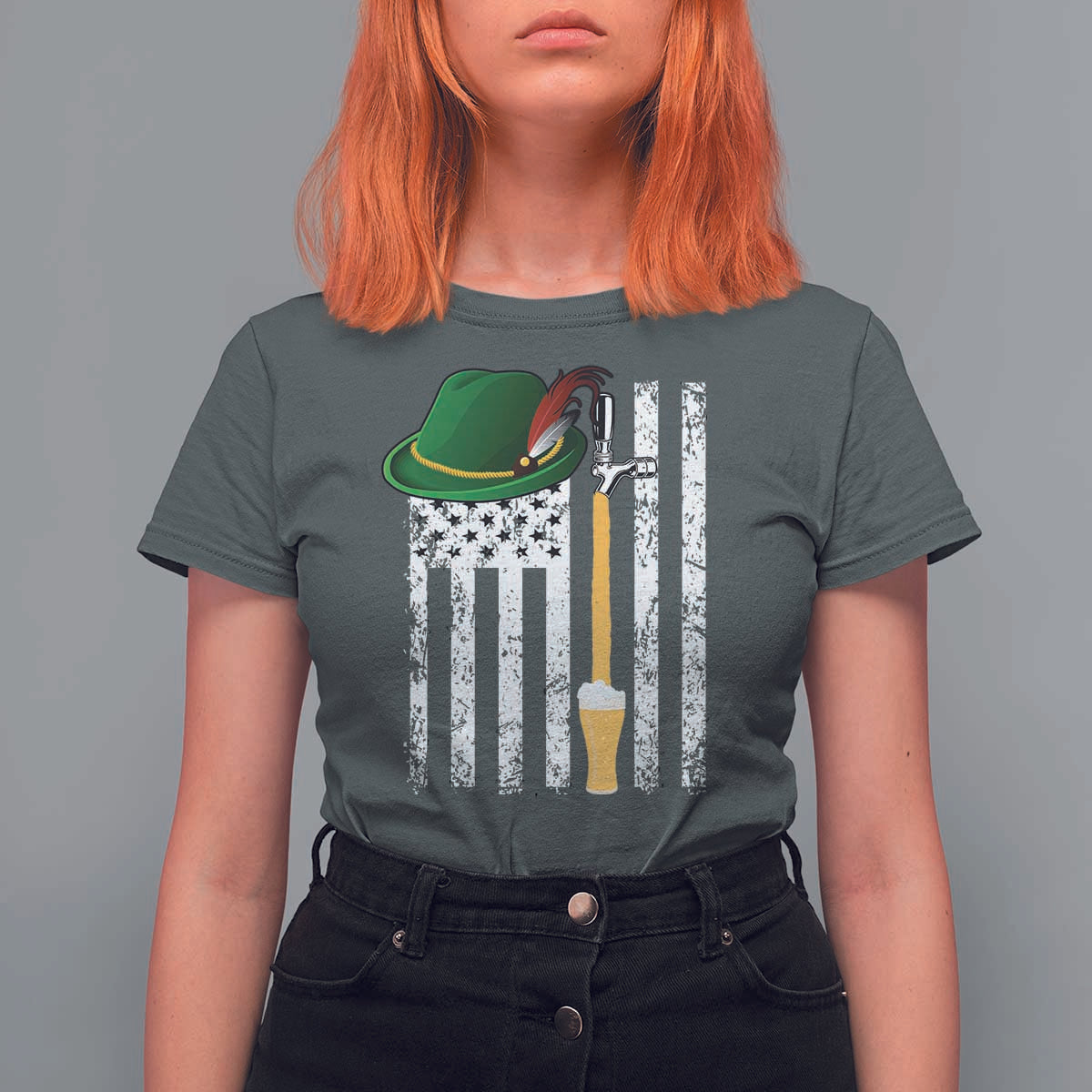 Funny German Beer T Shirt For Women Oktoberfest Vintage American Flag Alpine hat - Wonder Print Shop