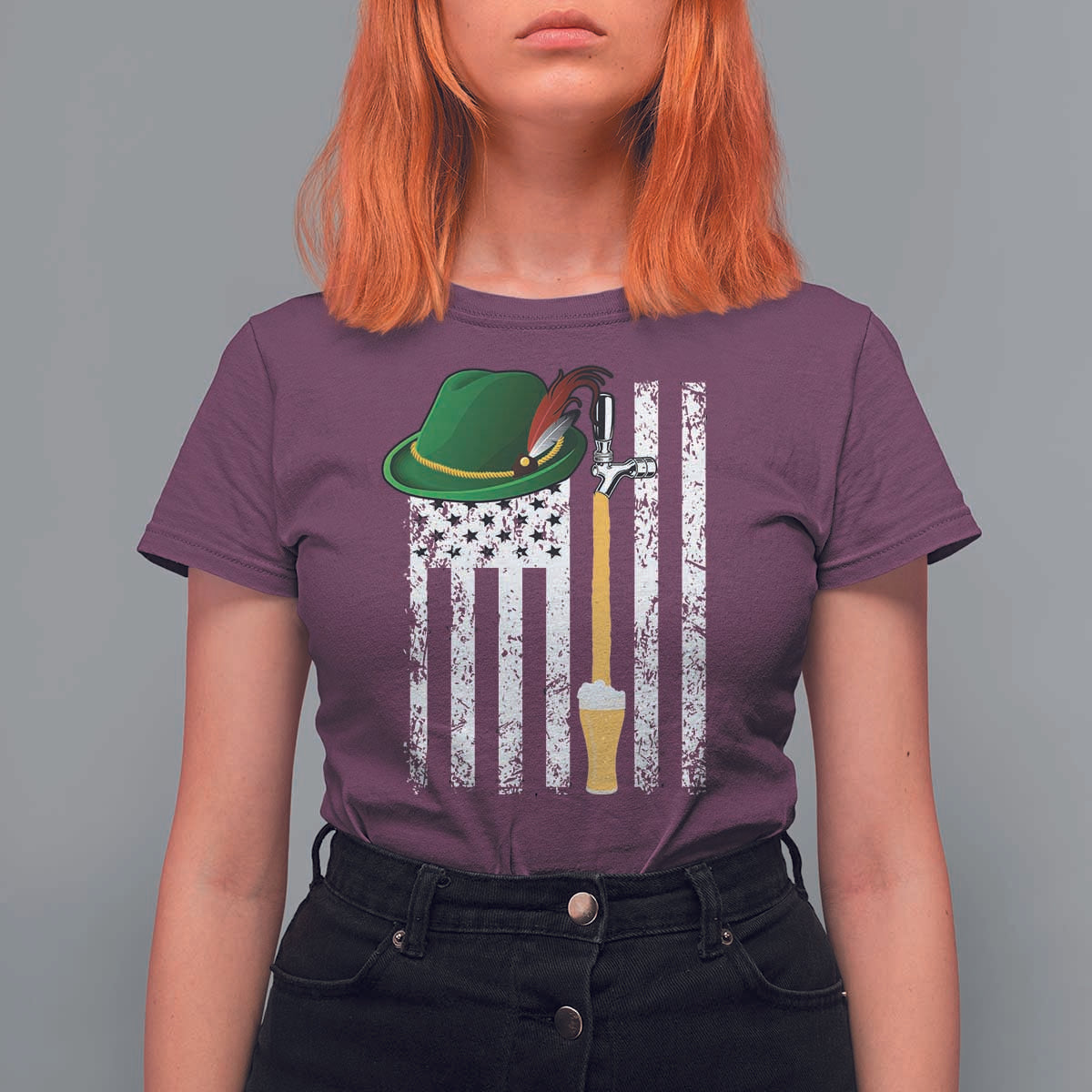 Funny German Beer T Shirt For Women Oktoberfest Vintage American Flag Alpine hat - Wonder Print Shop