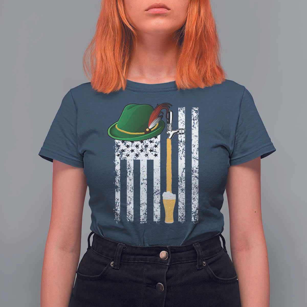 Funny German Beer T Shirt For Women Oktoberfest Vintage American Flag Alpine hat - Wonder Print Shop