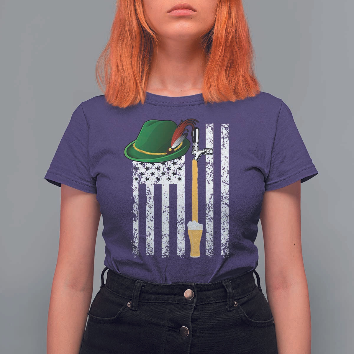 Funny German Beer T Shirt For Women Oktoberfest Vintage American Flag Alpine hat - Wonder Print Shop