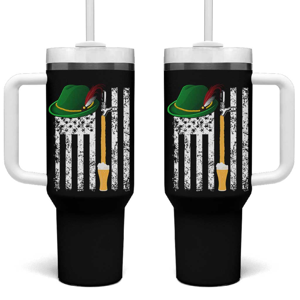 Funny German Beer Tumbler With Handle Oktoberfest Vintage American Flag Alpine hat - Wonder Print Shop