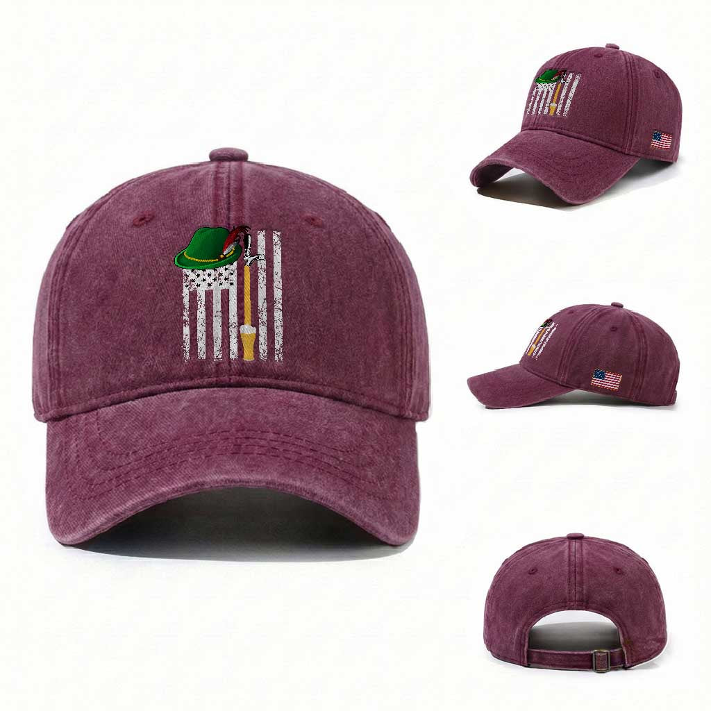 Funny German Beer Washed Cotton Baseball Cap Oktoberfest Vintage American Flag Alpine hat