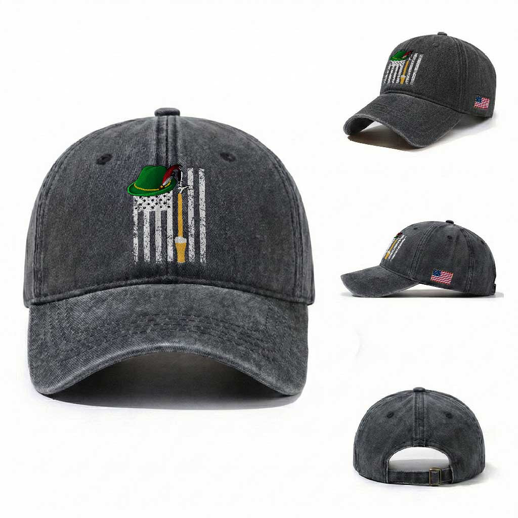 Funny German Beer Washed Cotton Baseball Cap Oktoberfest Vintage American Flag Alpine hat