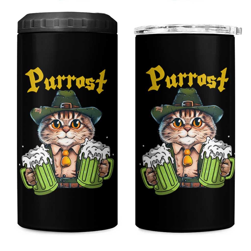 Funny Oktoberfest Cat 4 in 1 Can Cooler Tumbler Purrost Kitty Drinking Beer Lederhosen Pet Lovers - Wonder Print Shop