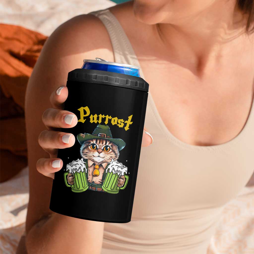 Funny Oktoberfest Cat 4 in 1 Can Cooler Tumbler Purrost Kitty Drinking Beer Lederhosen Pet Lovers - Wonder Print Shop