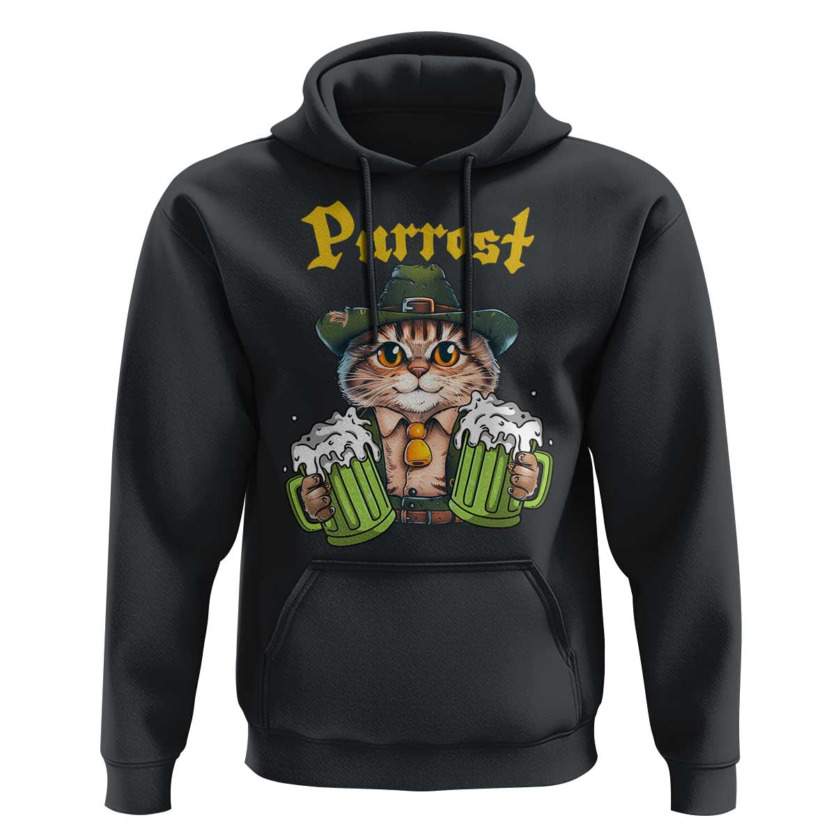 Funny Oktoberfest Cat Hoodie Purrost Kitty Drinking Beer Lederhosen Pet Lovers