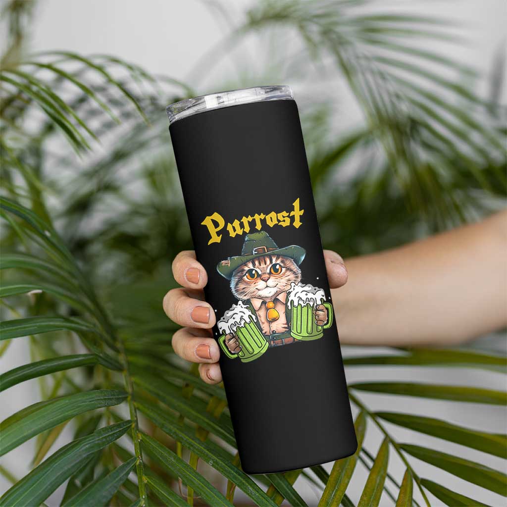 Funny Oktoberfest Cat Skinny Tumbler Purrost Kitty Drinking Beer Lederhosen Pet Lovers - Wonder Print Shop