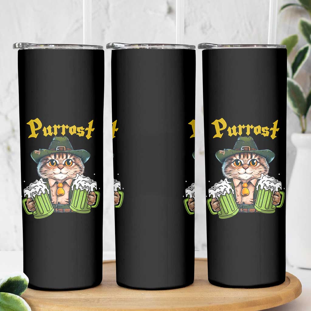 Funny Oktoberfest Cat Skinny Tumbler Purrost Kitty Drinking Beer Lederhosen Pet Lovers - Wonder Print Shop