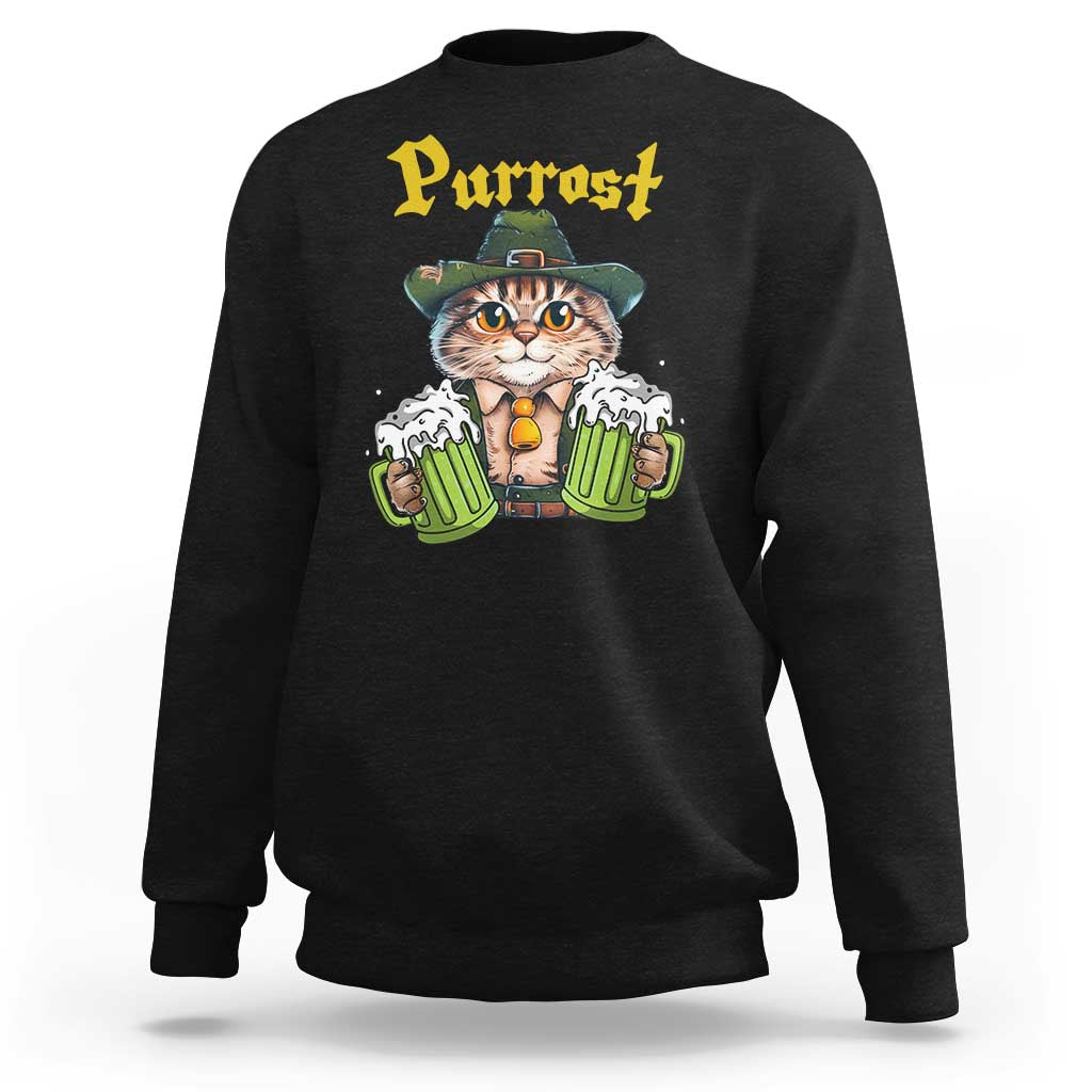 Funny Oktoberfest Cat Sweatshirt Purrost Kitty Drinking Beer Lederhosen Pet Lovers - Wonder Print Shop