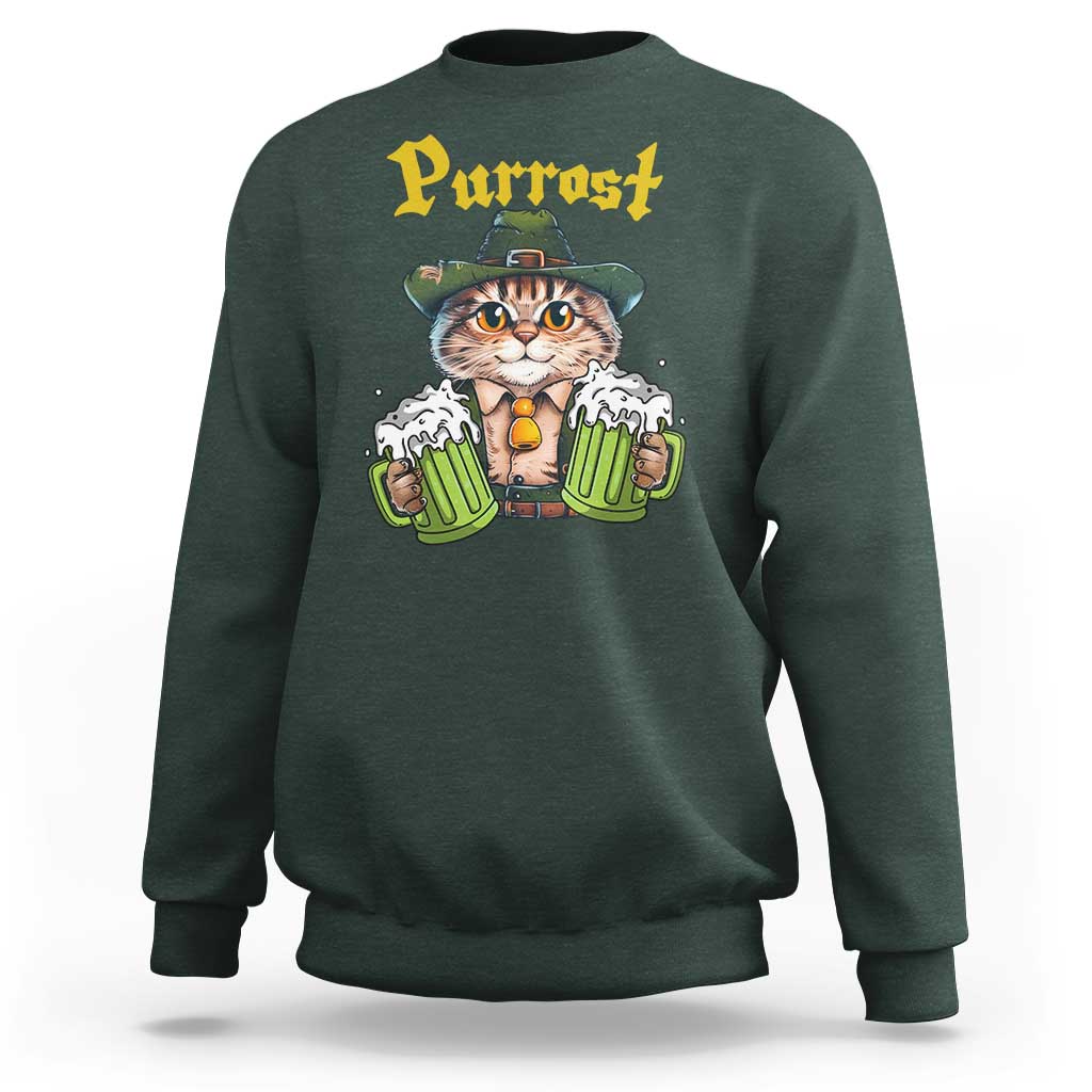 Funny Oktoberfest Cat Sweatshirt Purrost Kitty Drinking Beer Lederhosen Pet Lovers - Wonder Print Shop