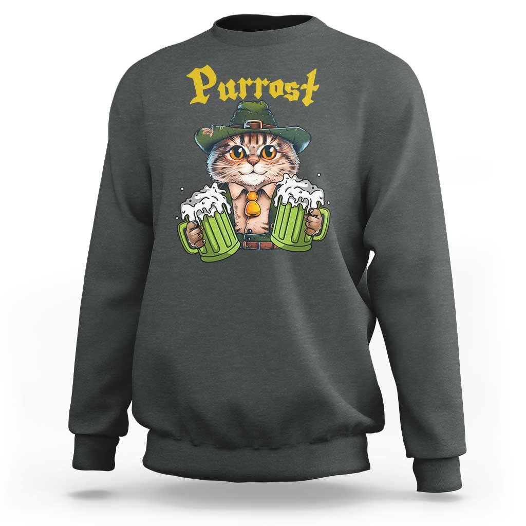 Funny Oktoberfest Cat Sweatshirt Purrost Kitty Drinking Beer Lederhosen Pet Lovers - Wonder Print Shop