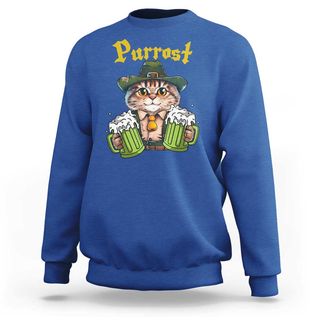 Funny Oktoberfest Cat Sweatshirt Purrost Kitty Drinking Beer Lederhosen Pet Lovers - Wonder Print Shop