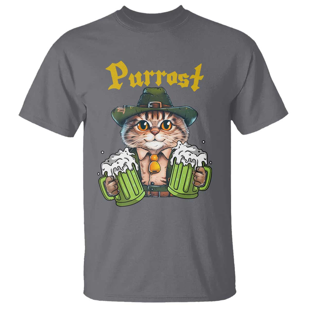Funny Oktoberfest Cat T Shirt Purrost Kitty Drinking Beer Lederhosen Pet Lovers - Wonder Print Shop