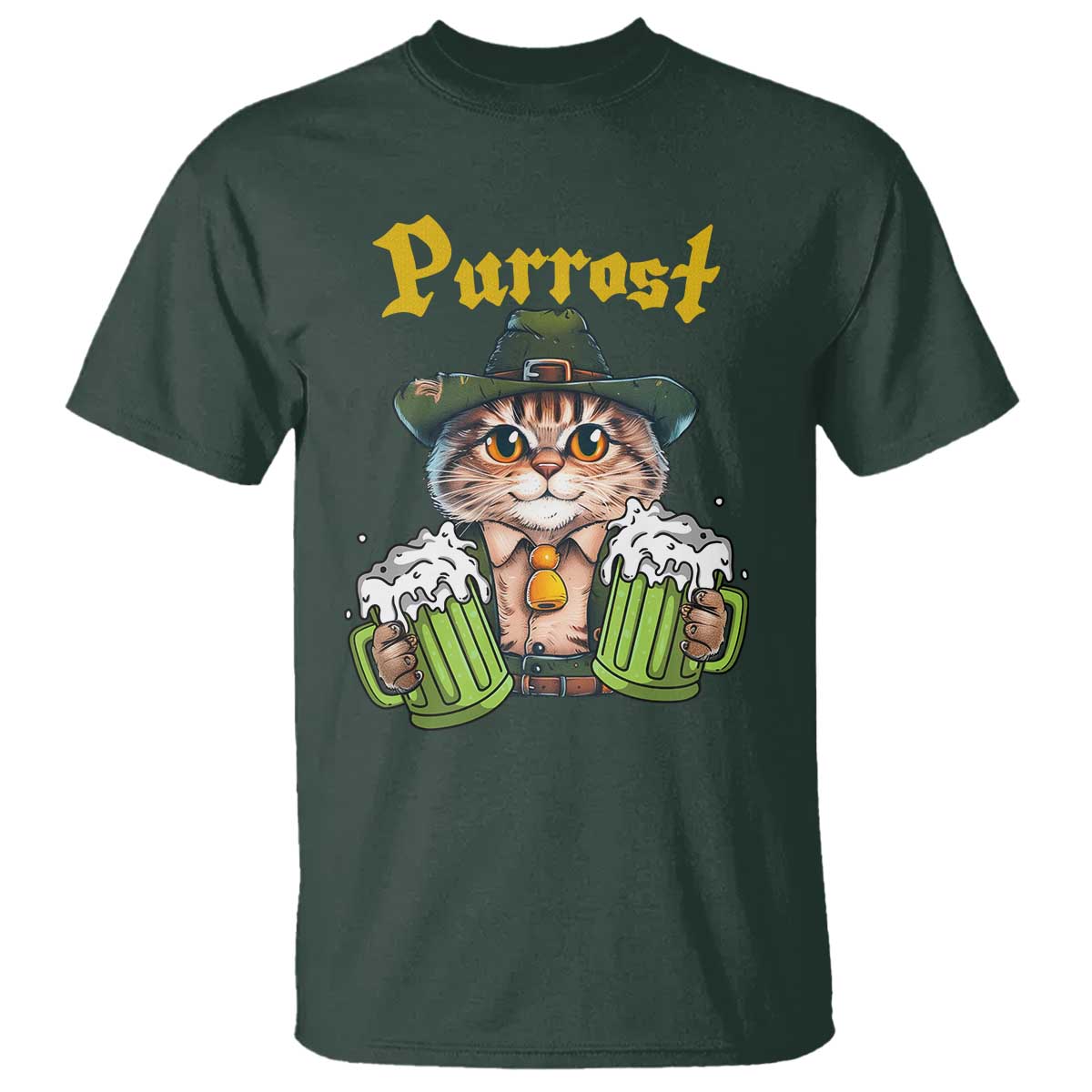 Funny Oktoberfest Cat T Shirt Purrost Kitty Drinking Beer Lederhosen Pet Lovers - Wonder Print Shop