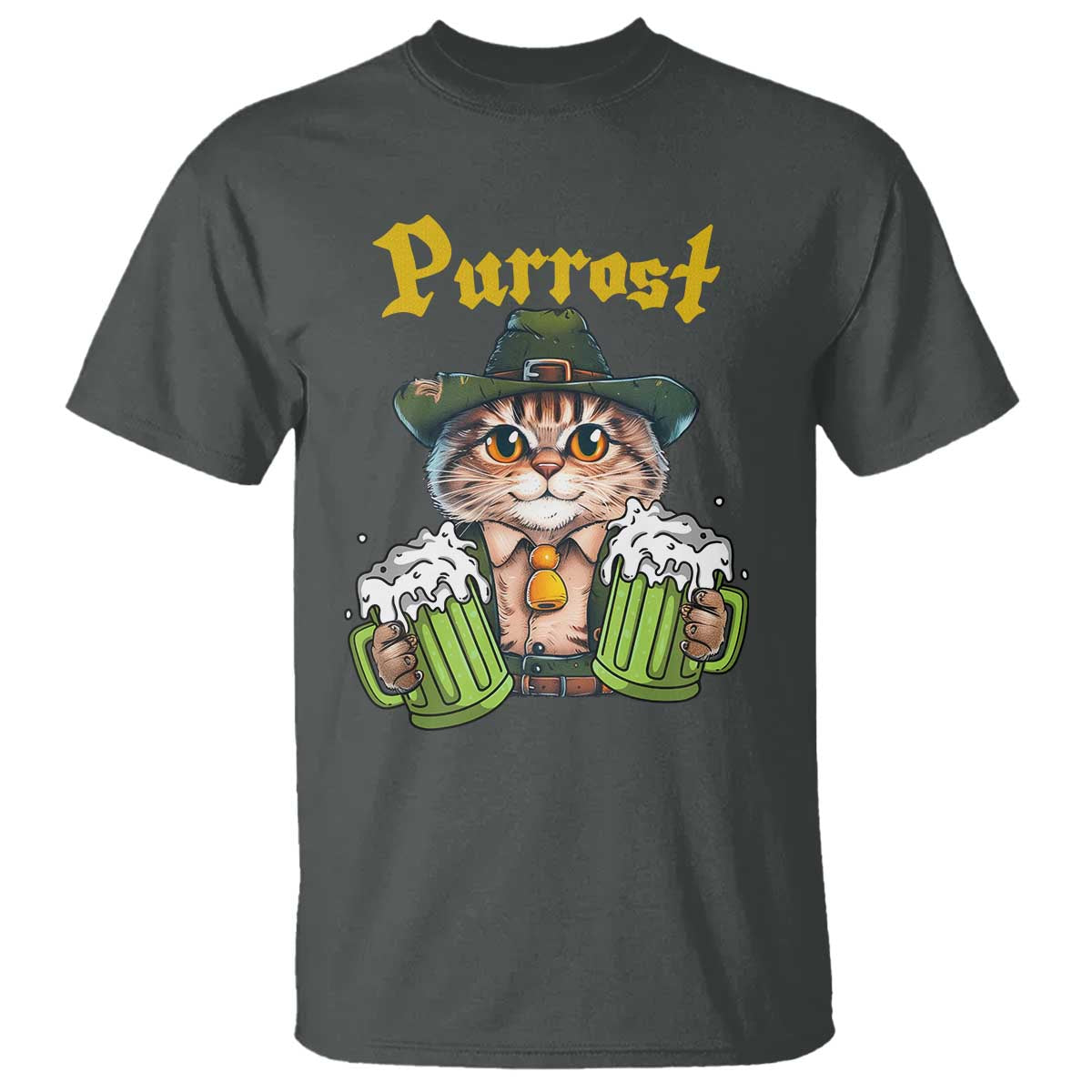 Funny Oktoberfest Cat T Shirt Purrost Kitty Drinking Beer Lederhosen Pet Lovers - Wonder Print Shop