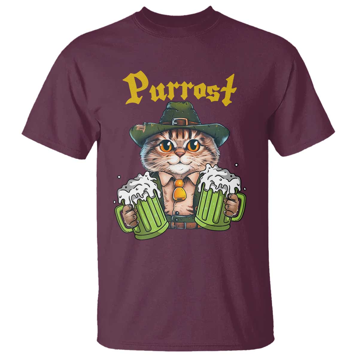 Funny Oktoberfest Cat T Shirt Purrost Kitty Drinking Beer Lederhosen Pet Lovers - Wonder Print Shop