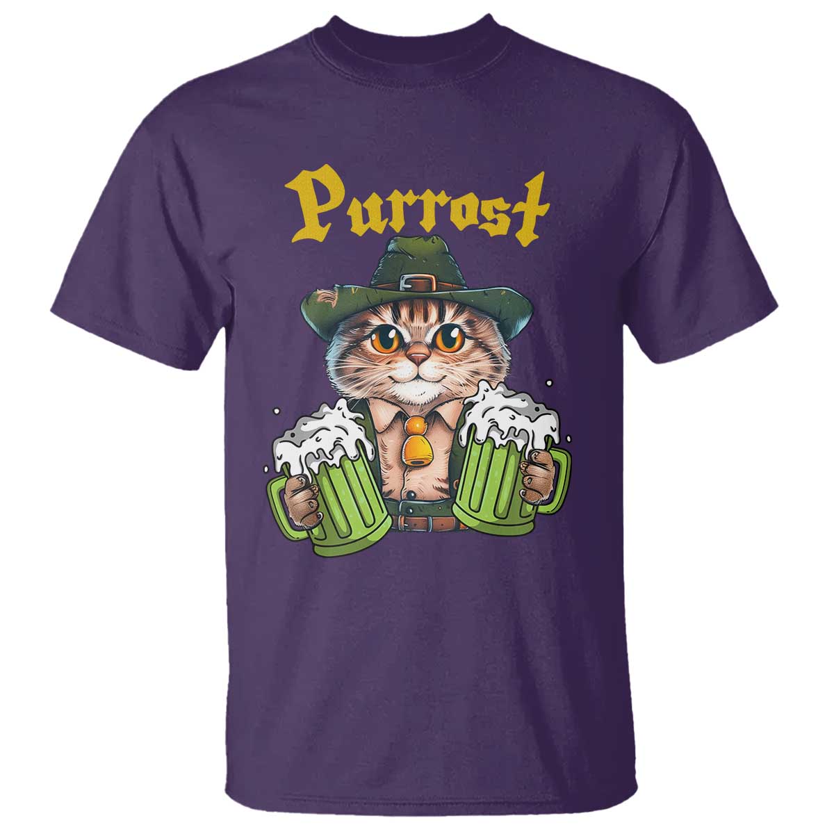 Funny Oktoberfest Cat T Shirt Purrost Kitty Drinking Beer Lederhosen Pet Lovers - Wonder Print Shop