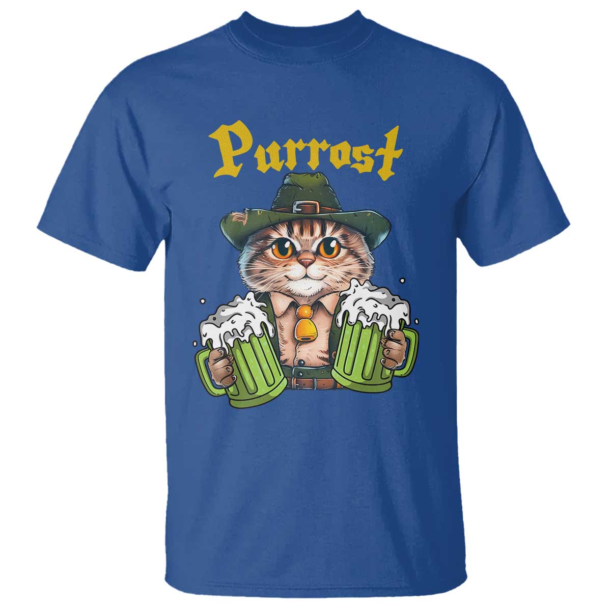 Funny Oktoberfest Cat T Shirt Purrost Kitty Drinking Beer Lederhosen Pet Lovers - Wonder Print Shop