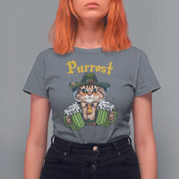 Funny Oktoberfest Cat T Shirt For Women Purrost Kitty Drinking Beer Lederhosen Pet Lovers - Wonder Print Shop
