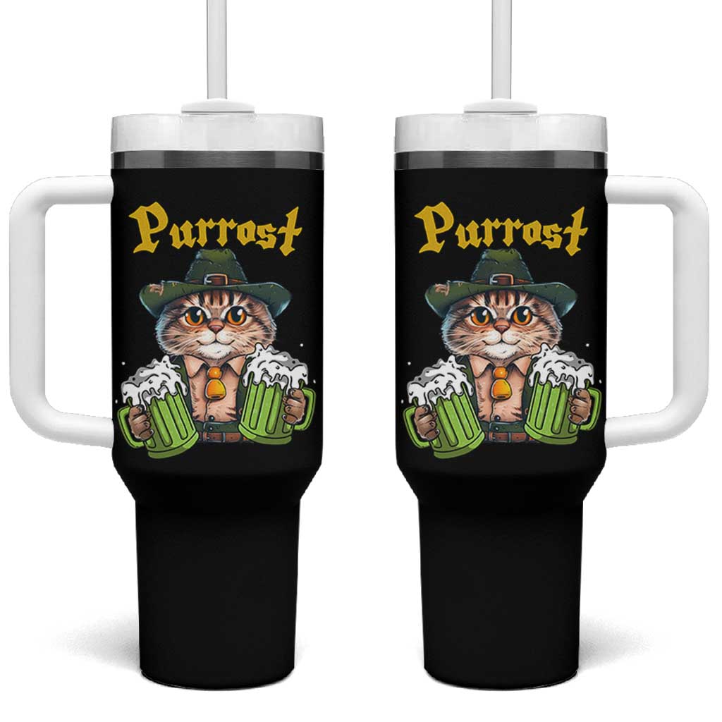 Funny Oktoberfest Cat Tumbler With Handle Purrost Kitty Drinking Beer Lederhosen Pet Lovers - Wonder Print Shop
