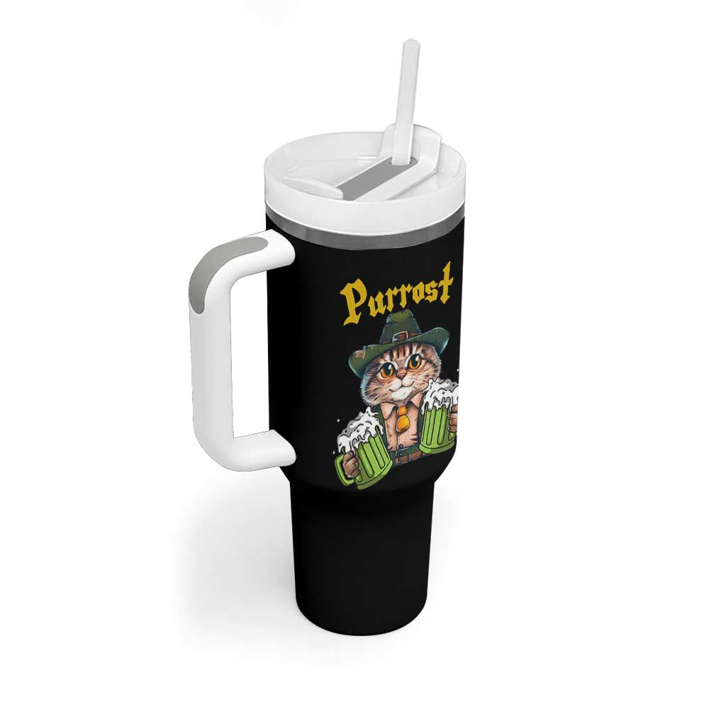 Funny Oktoberfest Cat Tumbler With Handle Purrost Kitty Drinking Beer Lederhosen Pet Lovers - Wonder Print Shop
