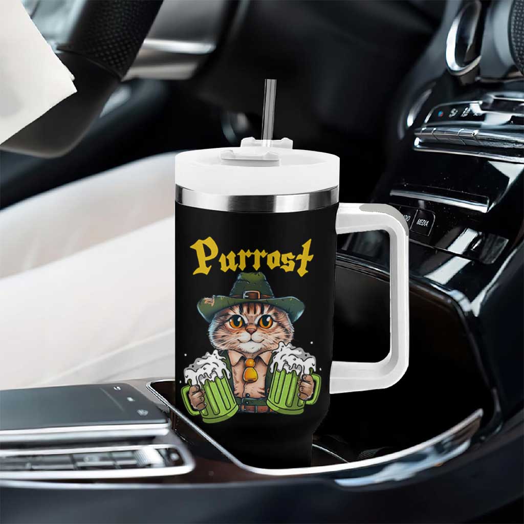 Funny Oktoberfest Cat Tumbler With Handle Purrost Kitty Drinking Beer Lederhosen Pet Lovers - Wonder Print Shop
