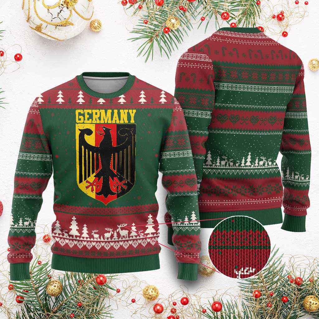 Proud Germany Ugly Christmas Sweater Bundesadler Coat of Arms German Flag - Wonder Print Shop