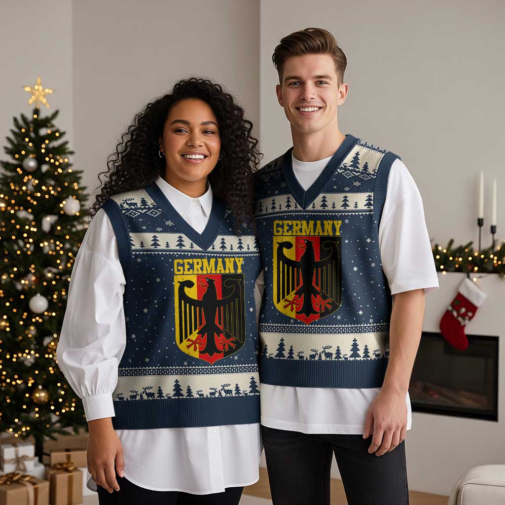 Proud Germany V-Neck Knit Sweater Vest Bundesadler Coat of Arms German Flag - Wonder Print Shop