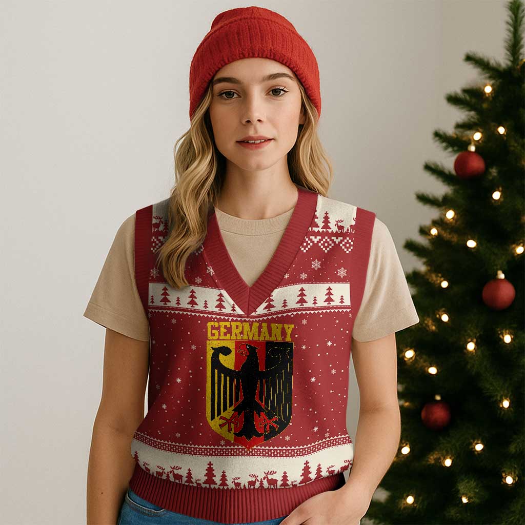 Proud Germany V-Neck Knit Sweater Vest Bundesadler Coat of Arms German Flag - Wonder Print Shop