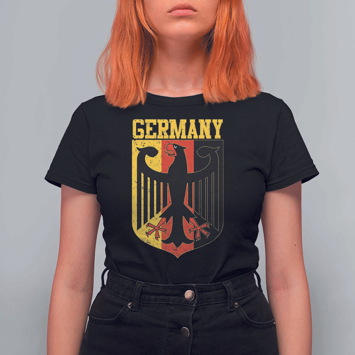 Proud Germany T Shirt For Women Bundesadler Coat of Arms German Flag - Wonder Print Shop
