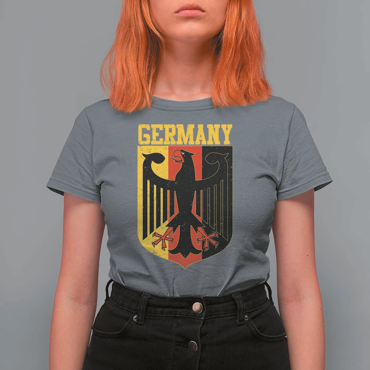 Proud Germany T Shirt For Women Bundesadler Coat of Arms German Flag - Wonder Print Shop