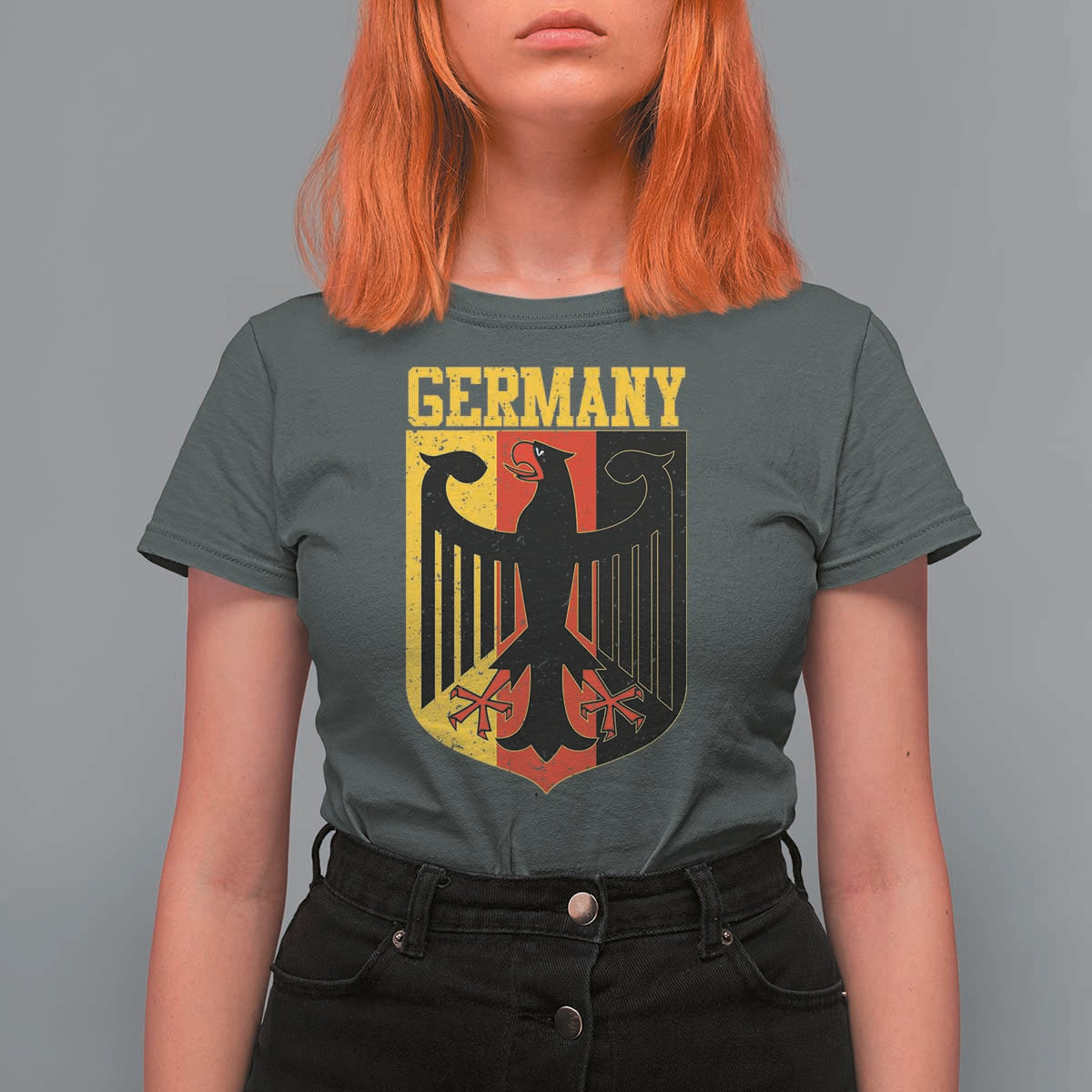 Proud Germany T Shirt For Women Bundesadler Coat of Arms German Flag - Wonder Print Shop